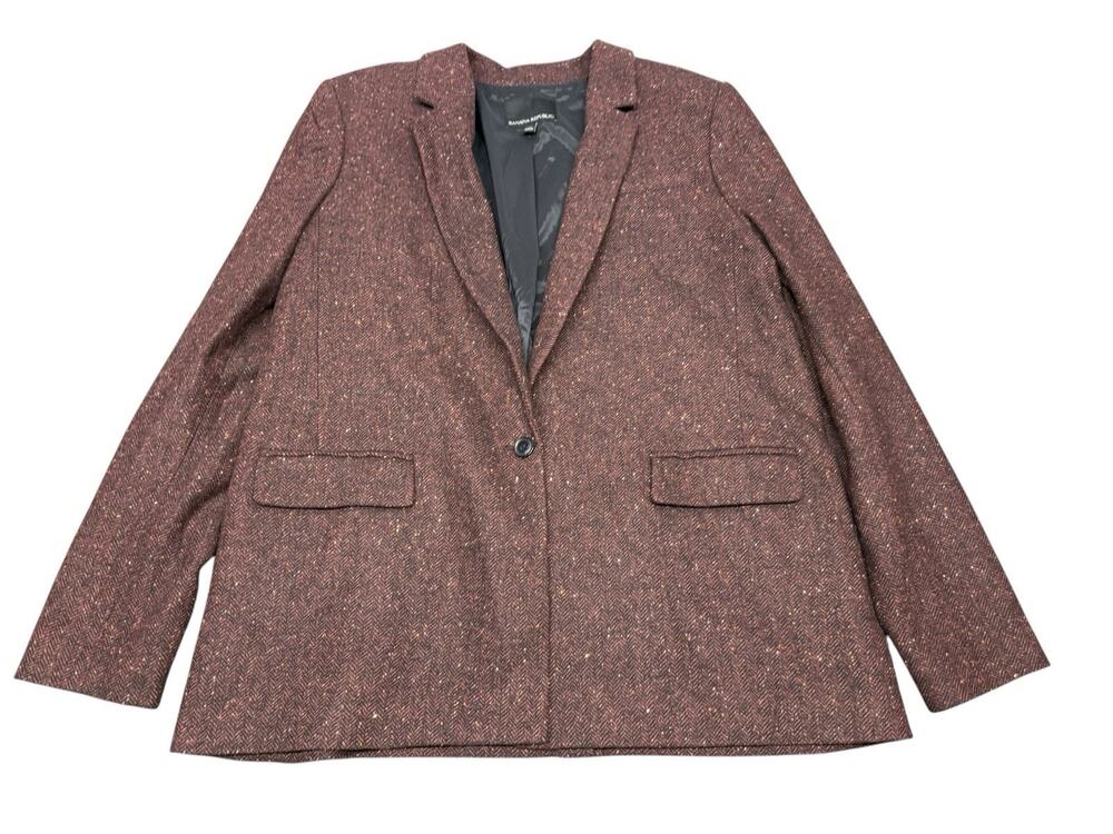 Banana Republic Wool Blend Herringbone Tweed Blazer Brown Burgundy Size 14